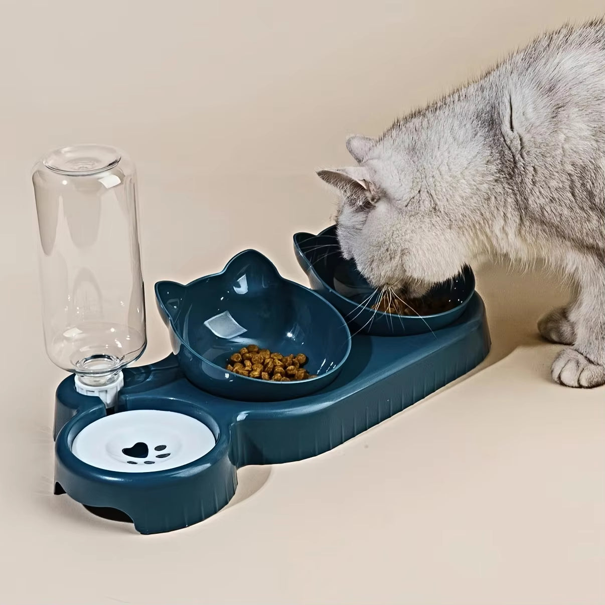 3-in-1 Tilted Food Bowl with Gravity Water Feeder