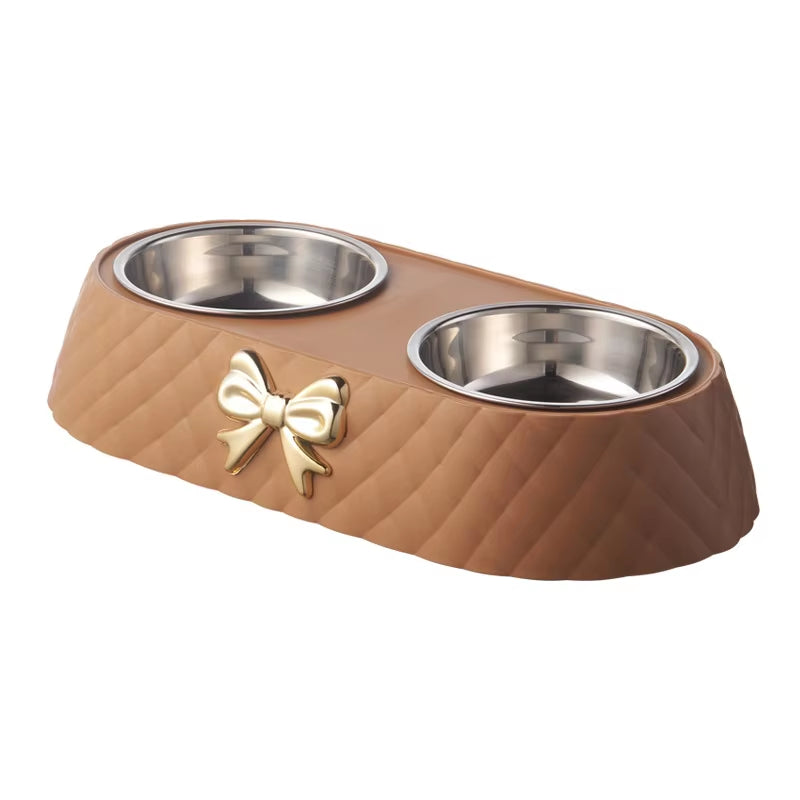 Luxurious Food and Water Bowl with Bowtie Design