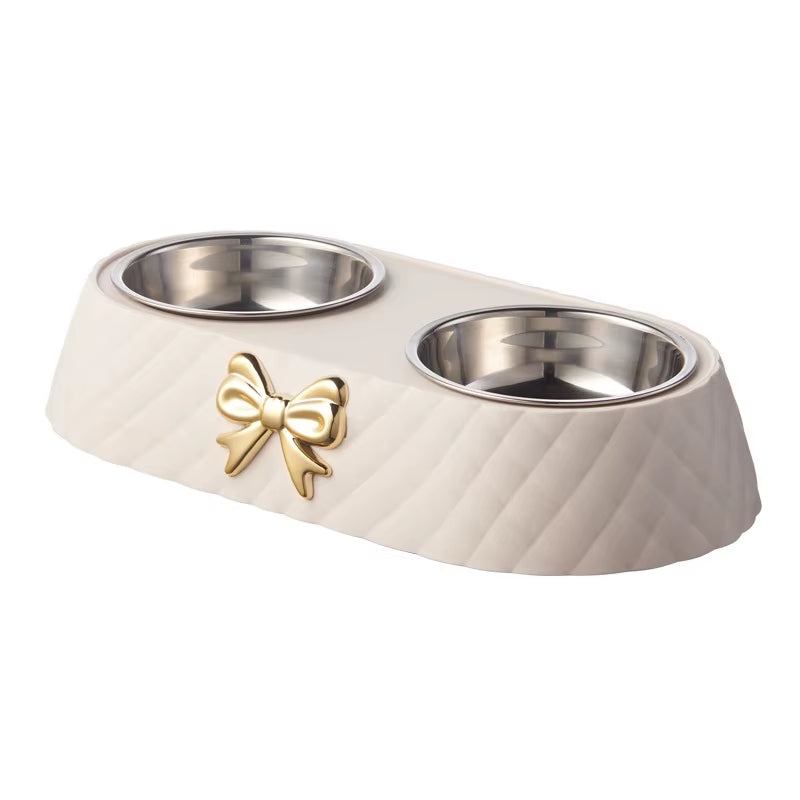 Luxurious Food and Water Bowl with Bowtie Design