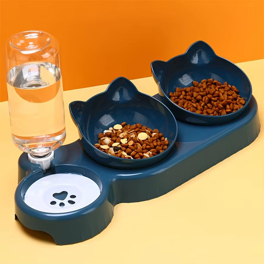 3-in-1 Tilted Food Bowl with Gravity Water Feeder