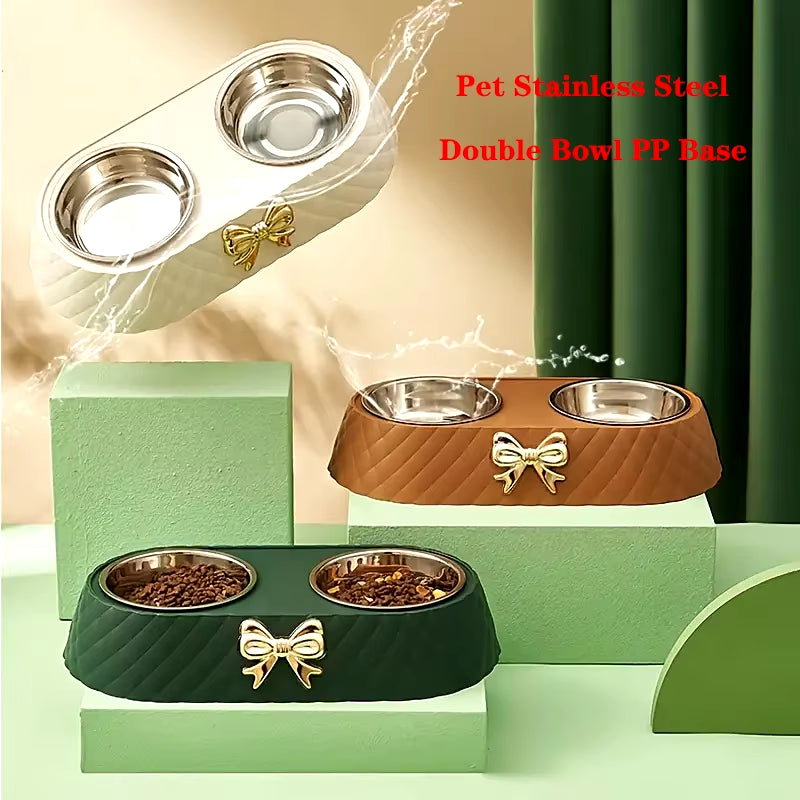 Luxurious Food and Water Bowl with Bowtie Design