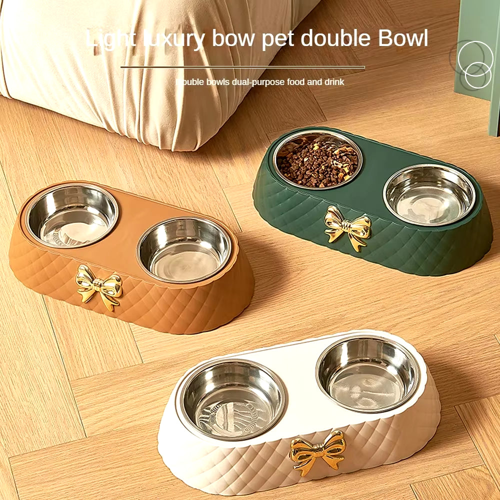 Luxurious Food and Water Bowl with Bowtie Design