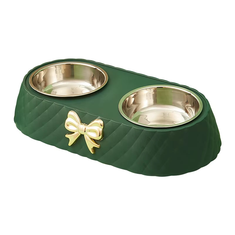 Luxurious Food and Water Bowl with Bowtie Design