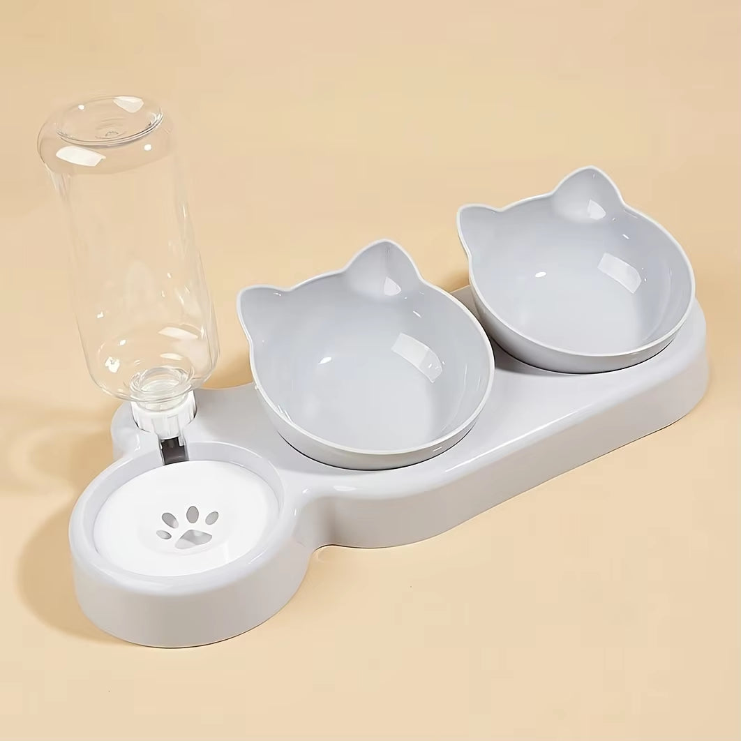 3-in-1 Tilted Food Bowl with Gravity Water Feeder